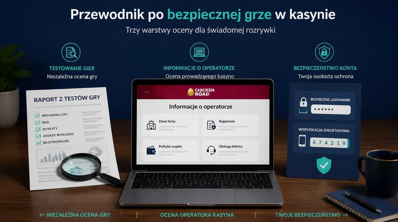 Dokument niezależnego badania gry obok listy kontroli operatora i panelu ochrony konta
